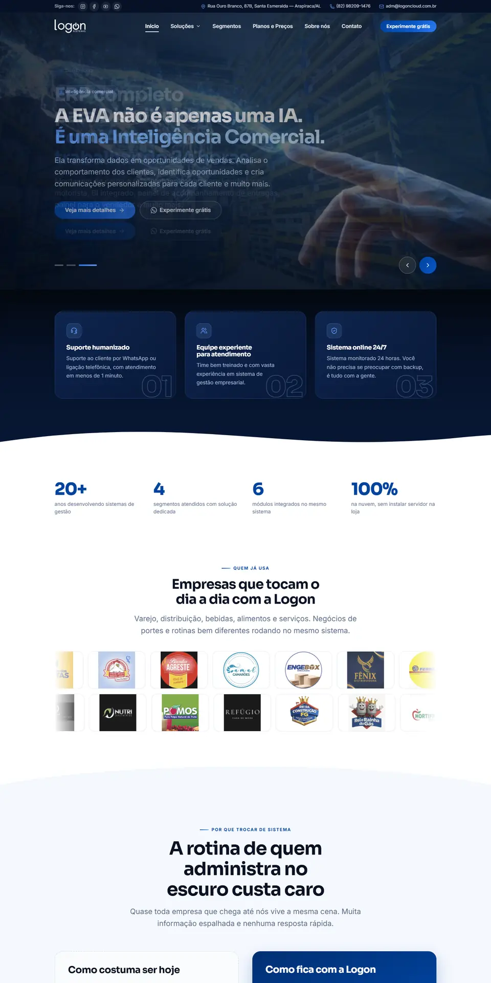 Página inicial do site da Logon Sistemas