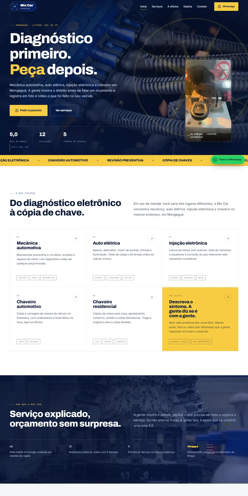 Página inicial do site da Mix Car Serviços